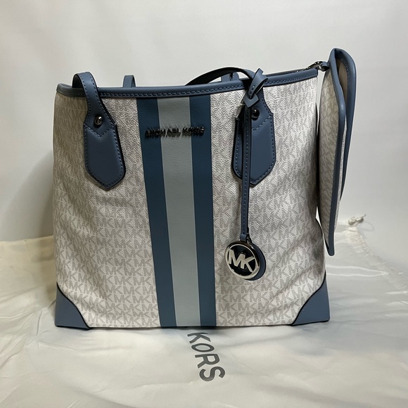 MICHAEL Michael Kors Handbags - Michael Kors EVA Large Logo Stripe Tote Bag & Pouch MSRP $298